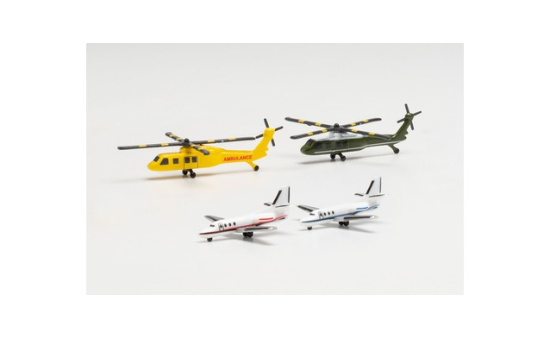 Herpa 535939 Helicopter and Bizjet set (2+2) 1:500