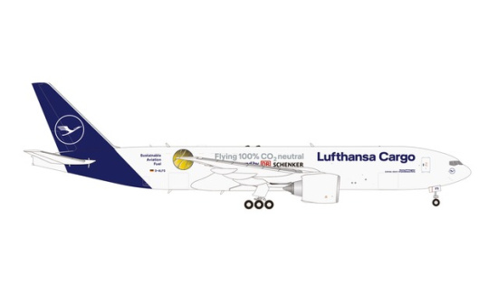 Herpa 536103 Lufthansa Cargo Boeing 777F Sustainable Fuel - Powered by DB Schenker D-ALFG Annyeonghaseyo, Korea 1:500