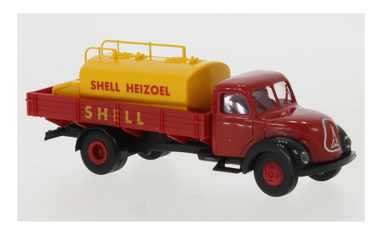Brekina 42276 Magirus Mercur Pritsche, Shell Heizoel, mit Aufsatz-Tank, 1952 1:87