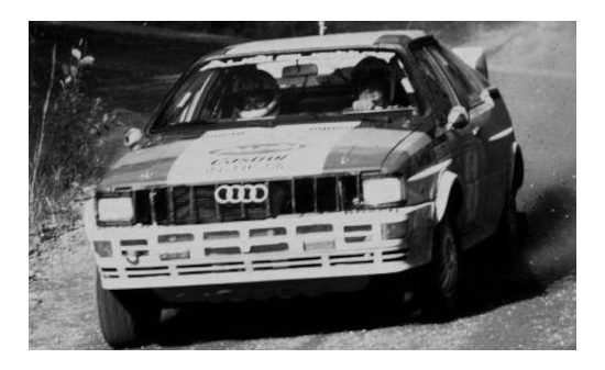 IXO 18RMC094B20 Audi quattro, No.5, Rallye WM, 1000 Lakes Rally, S.Blomqvist/B.Cederberg, 1982 1:18