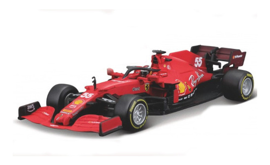 Bburago 18-36828S Ferrari SF21, No.55, Scuderia Ferrari, Formel 1, mit Fahrerfigur, C.Sainz Jr., 2021 1:43