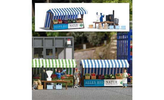 Busch 1823 Marktstände Gemüse/Fisch - Vorbestellung 1:87