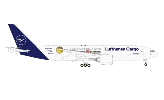 Herpa 562799 Lufthansa Cargo Boeing 777F Sustainable Fuel - Powered by DB Schenker - D-ALFG Annyeonghaseyo, Korea 1:400
