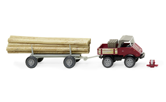 Wiking 087006 Unimog U 411 mit Langholzanhänger - braunrot 1:87